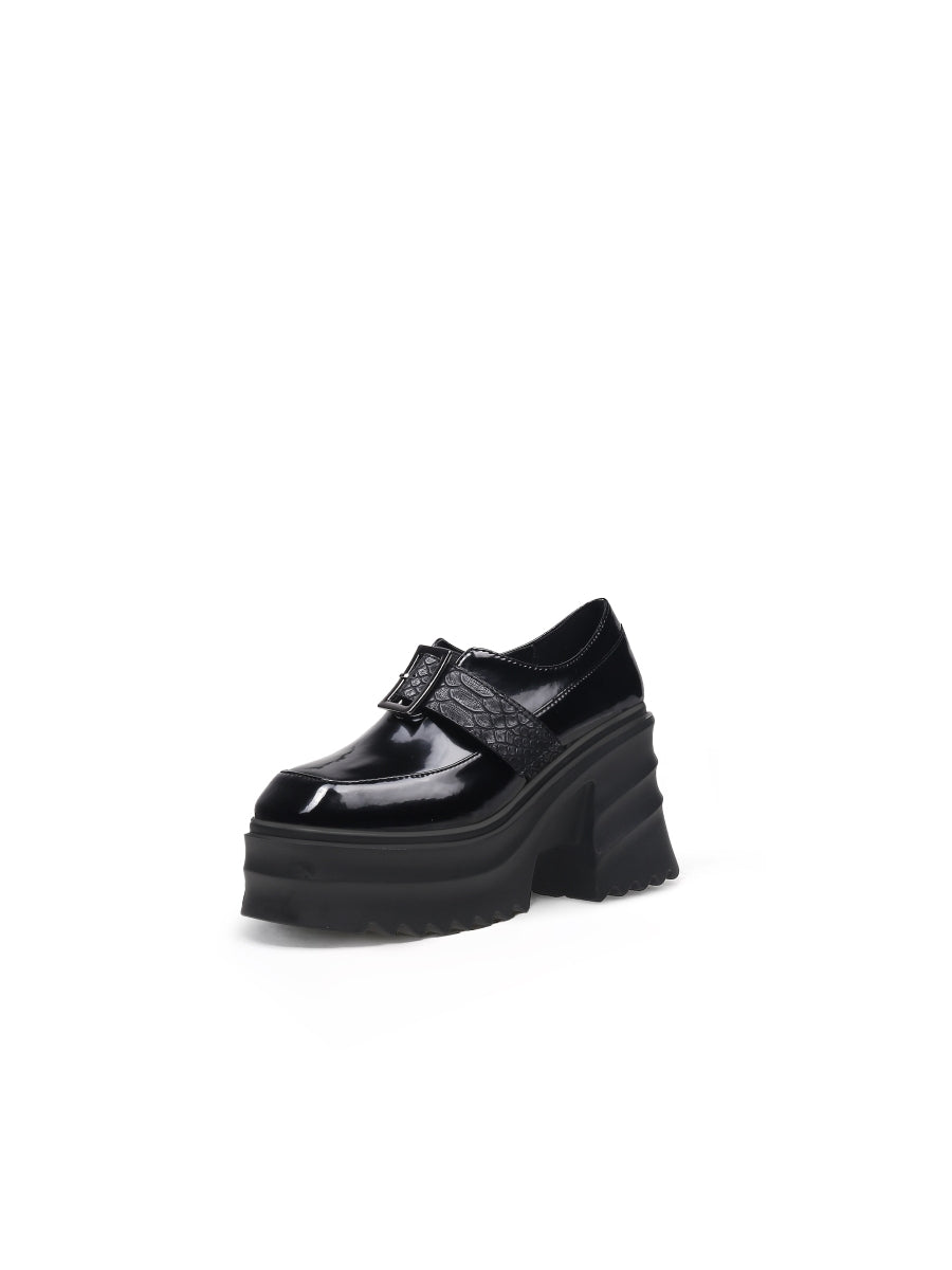 JadyRose | Black Patent Leather Chunky Heel Loafer