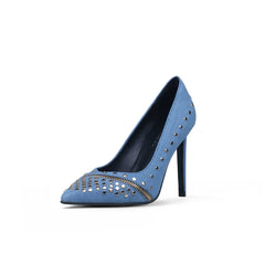 Jady Rose | Gelson Metal Stud Embellished Denim Stilettos - Blue