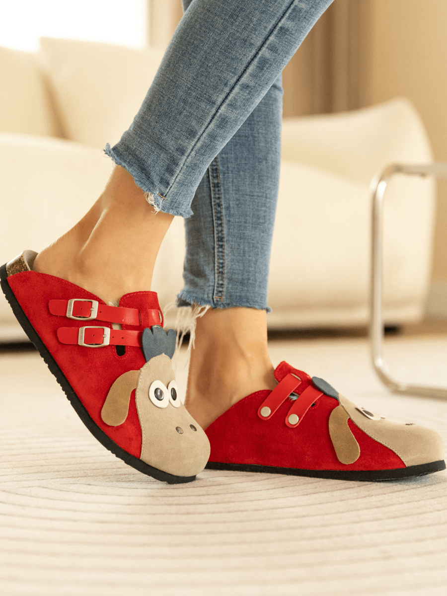 Maibulun | Moo Moo Baa Baa Double Strap Suede Clog - Red