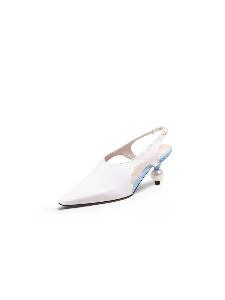 JadyRose | Pearl Heel Cut-Out Leather Cream Slingback