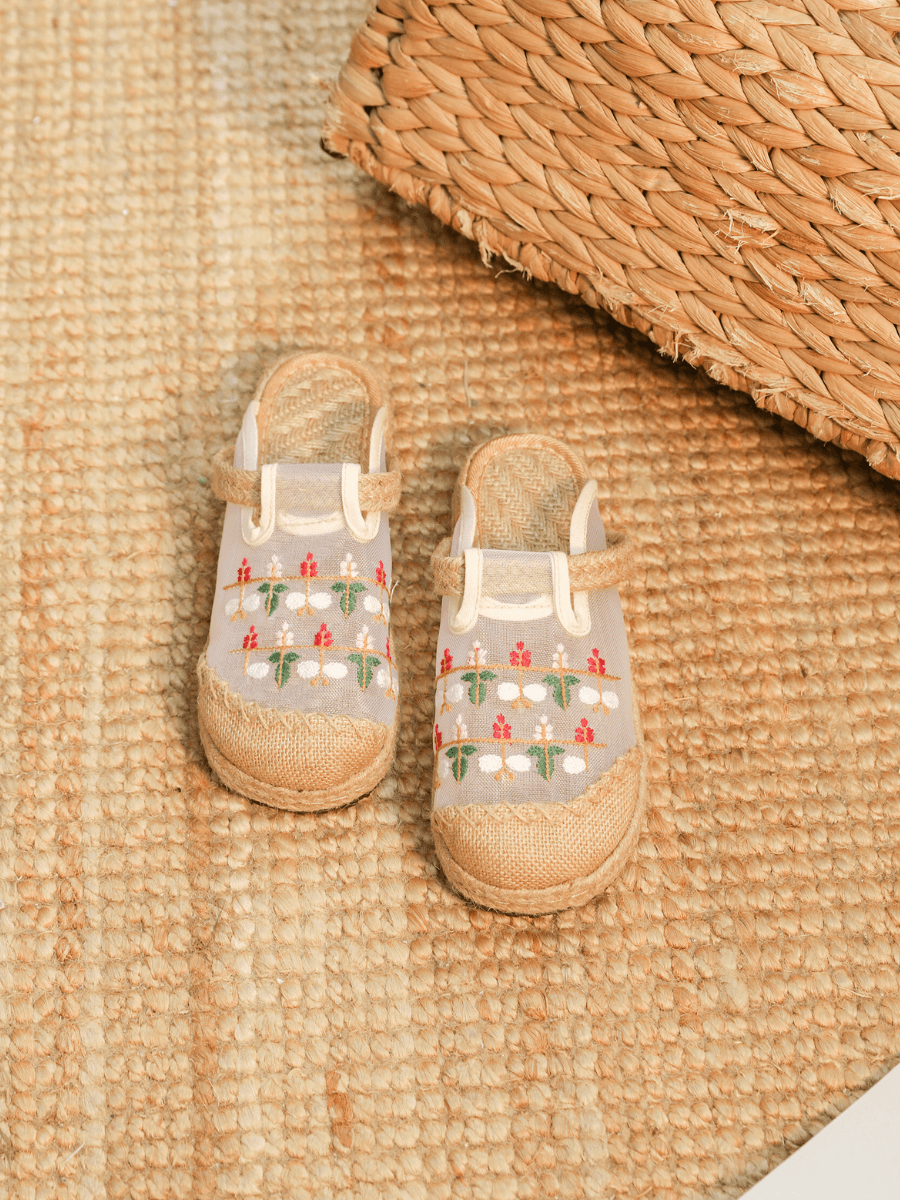 CACTUS ROSE | EMBROIDERED BLOSSOM MESH LINEN UPPER MULE