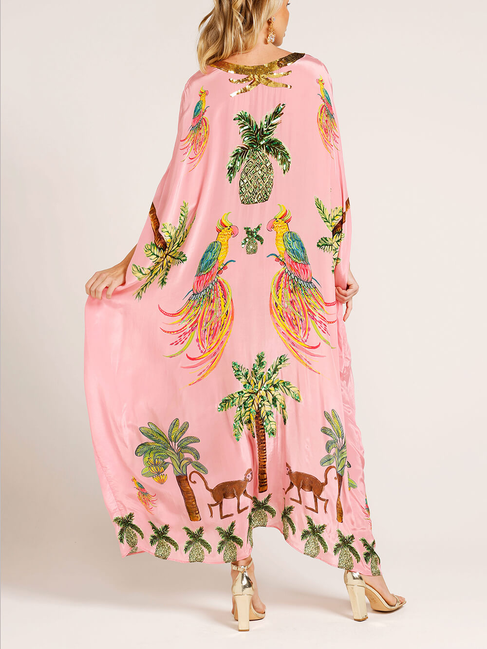 Unique Drop Shoulder Sleeve Coconut Tree Printed Dress