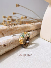 Handmade Dried Flower Inlaid Resin Ring-Gold Foil Flower