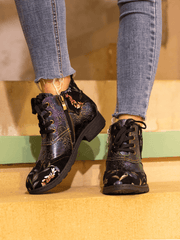 Soffia | Jordie Floral Embossed Leather Combat Boots - Violet