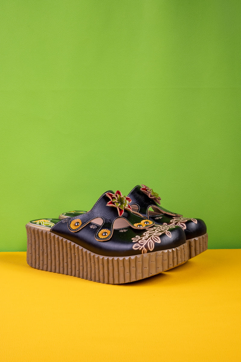 Soffia | Timeless Beauty Floral Embossed Leather Platform Clog