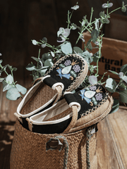 CACTUS ROSE | PATTERN EMBROIDERED LINEN ESPADRILLE LOAFER - BLACK