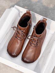 RUMOUR HAS IT | LACE-UP LEATHER ANKLE BOOTS - BROWN