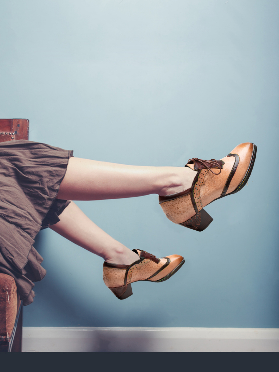 SOFFIA | BEIGE LEATHER ADELE BLOCK HEEL BROGUES OXFORD