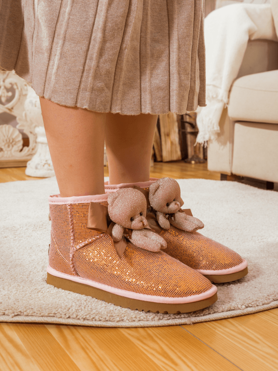 SMAIBULUN Ugg | PLUSH BEAR RIBBON BOW SHIMMER BLING BOOTS