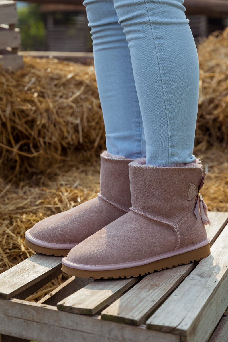 SMAIBULUN Ugg | TAIL BOW BACK SUEDE BOOT - PINK