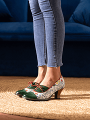 SOFFIA | LILY FLORAL KITTEN HEEL LEATHER PUMP