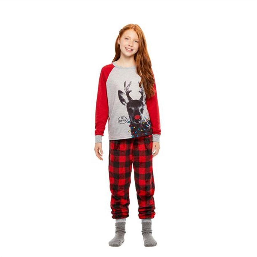 Family Matching Plaid Deer Print Christmas Pajamas Set