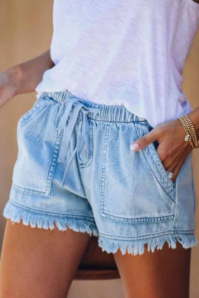 Chicindress Lace-up Fringed Thin Denim Shorts