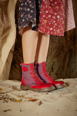 Soffia | Hot Stepper Leather Combat Boots - Red