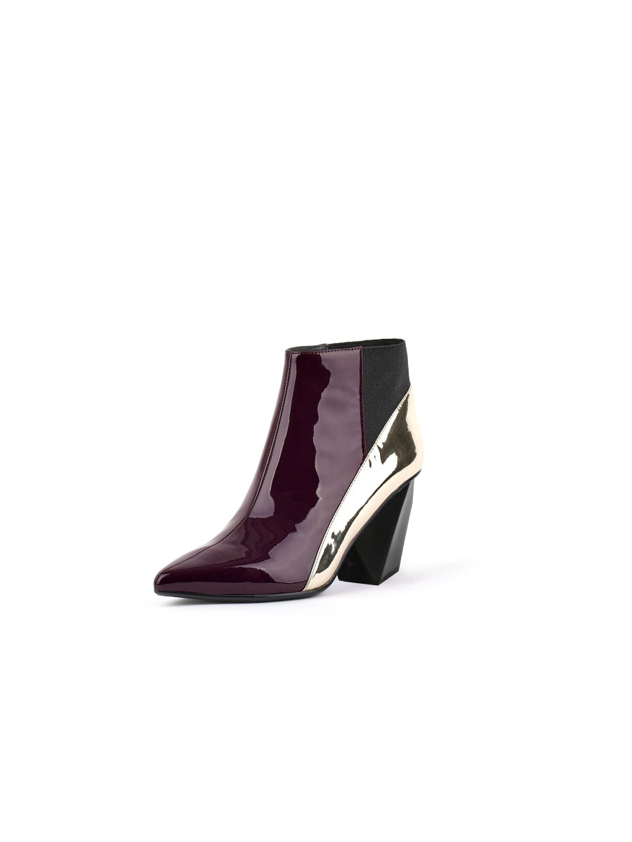 JadyRose | Claret Structural-Heel Contrast Patent Leather Ankle Boot