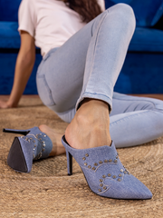 Jady Rose | Maxina Studded Denim Stilettos - Denim Blue