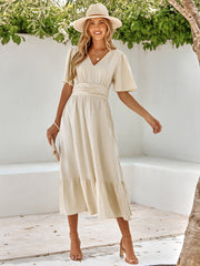 SWEETEST ONE POPPIES SHORT SLEEVE MAXI DRESS - BEIGE