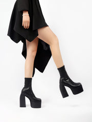 JADY ROSE | LUG SOLE BLACK LEATHER SOCK BOOTIE