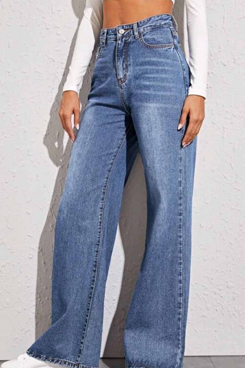 Chicindress Solid Loose Blue Denim Trousers