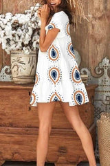 Chicindress Round Neck Print Water Drop Mini Dress