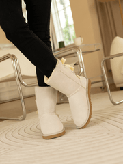 Smaibulun Ugg | Double Ballet Ribbon Bow Suede Shearling Boots - Ivory