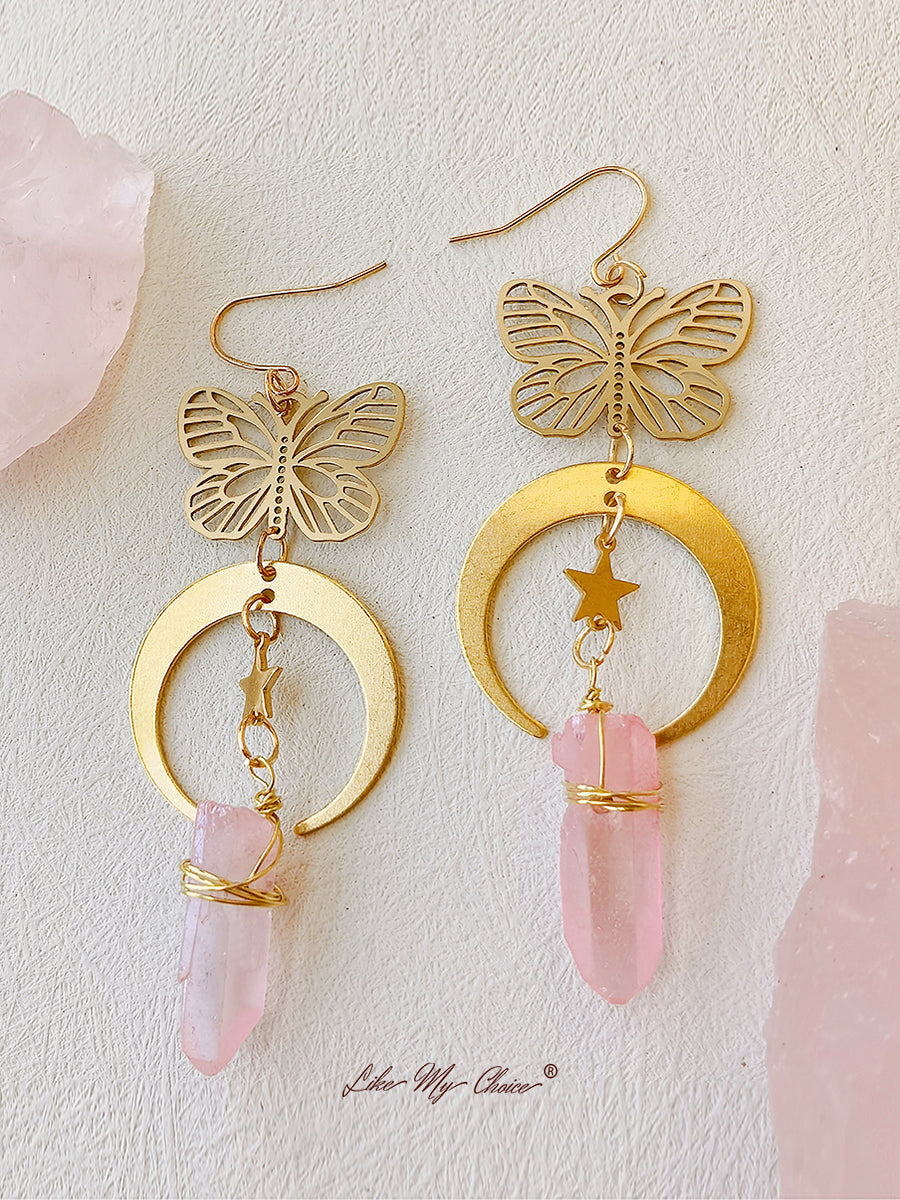 Hollow Butterfly Natural Crystal Earrings