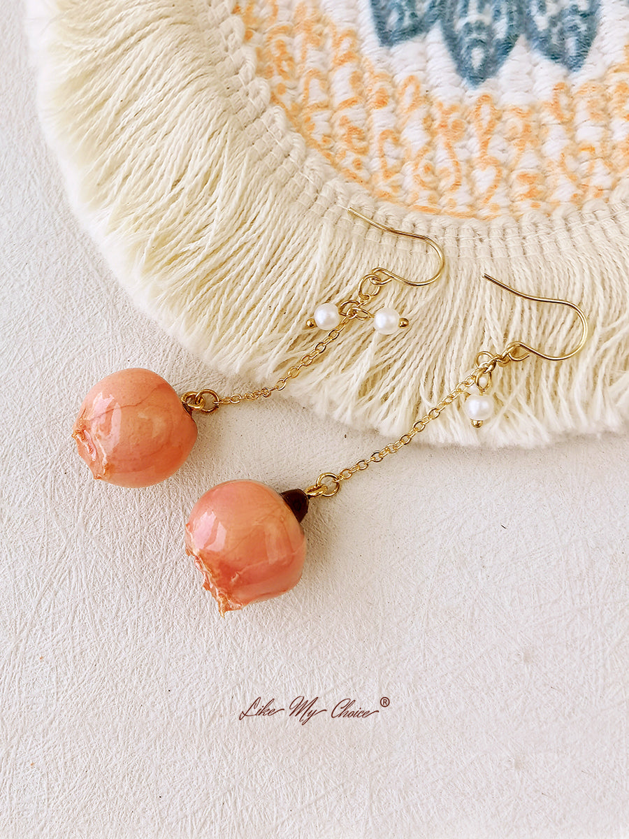 Pressed Flower Earrings - Pearl Rose Bud