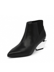 JADY ROSE | GEOMETRY-HEEL LEATHER ANKLE BOOT - Black