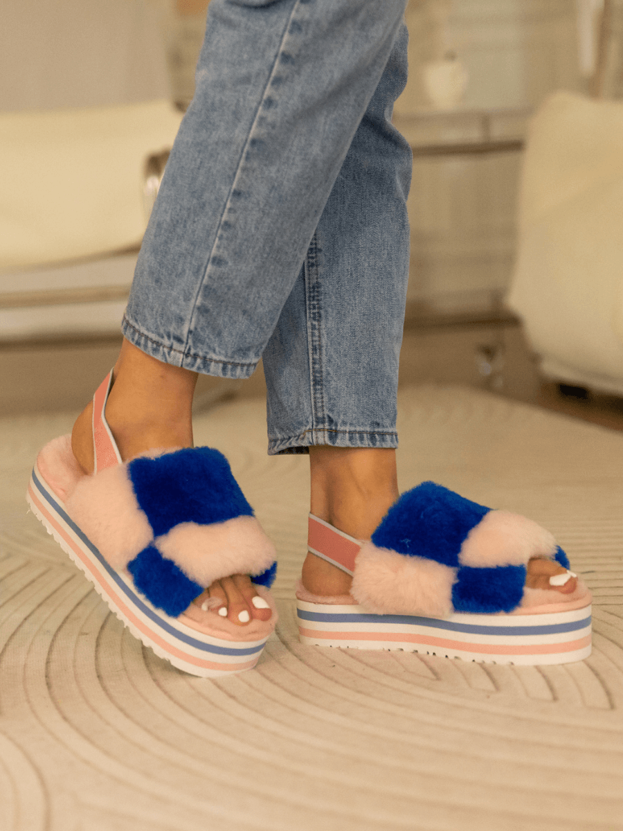 Smaibulun Ugg | Harmony Contrast Woolen Platform Slipper - Pink