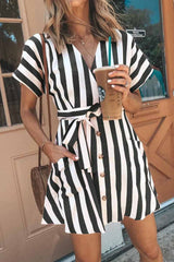 Chicindress V-neck Button Striped Dress ( 2 Color)