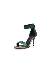 JadyRose | Green Snake Print Leather Ankle Strap Sandal