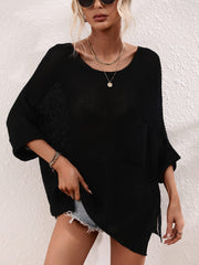 DEMETRA RIBBED KNIT SWEATER - BLACK