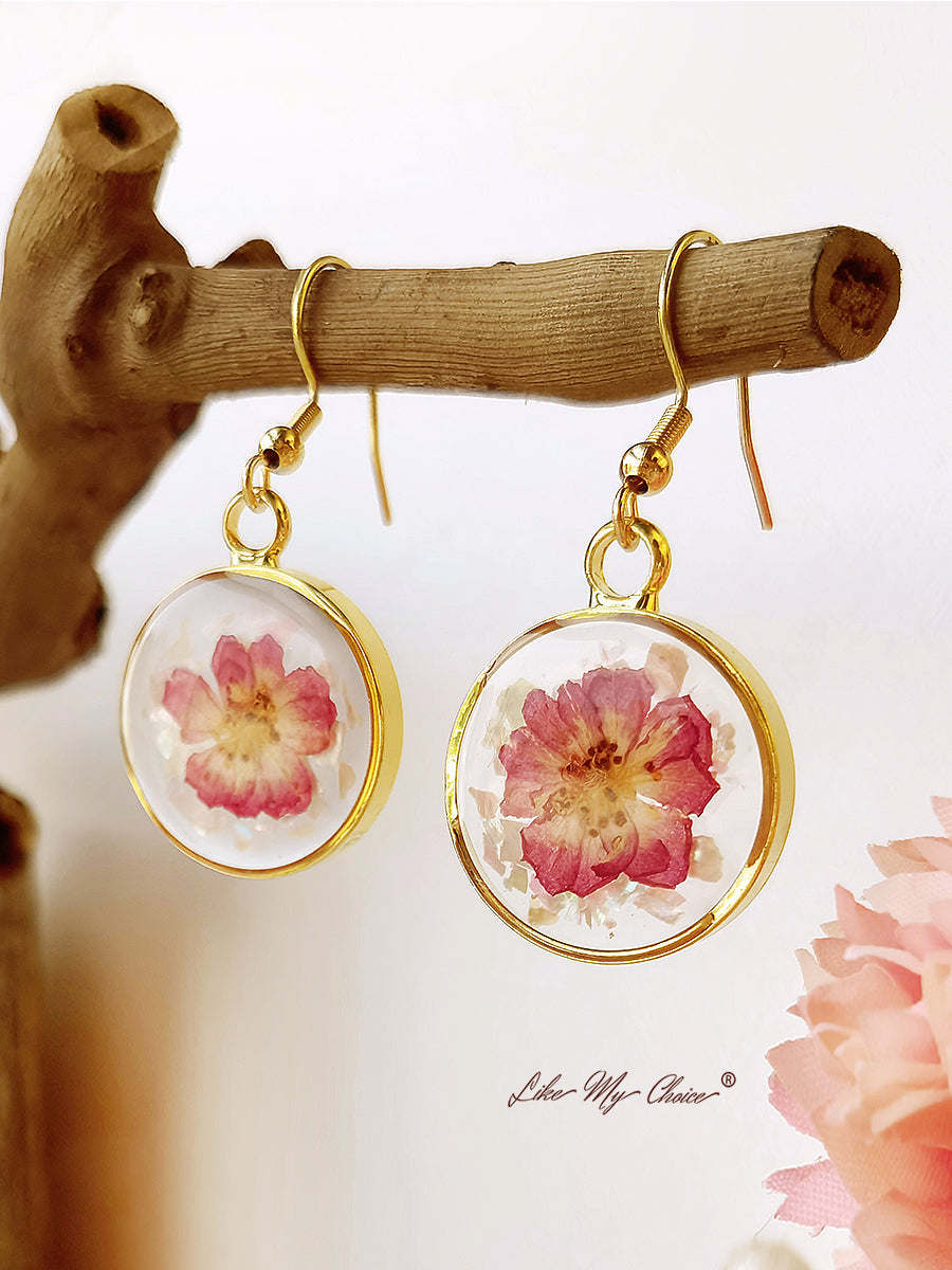 Pressed Flower Earrings -Purple Larkspur Flowers