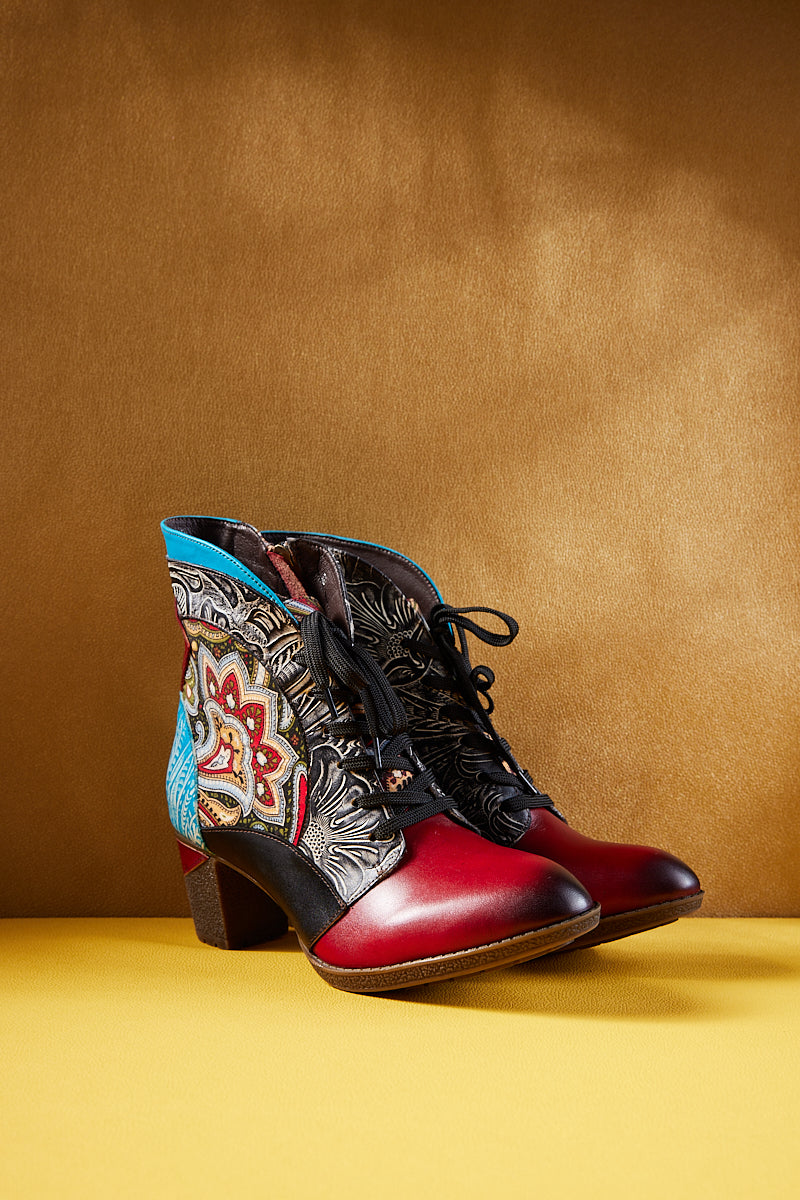 Soffia | Peacock in Bloom Leather Ankle Boots