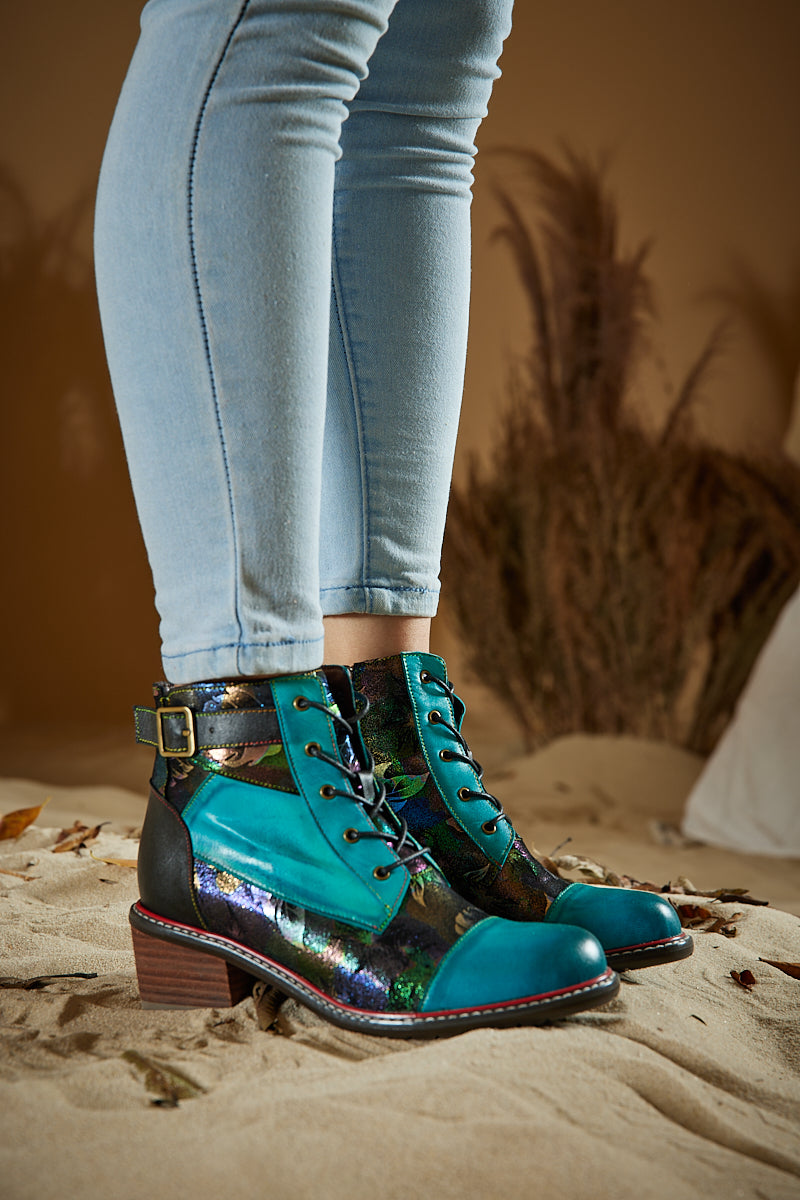 Soffia | Macie Glam Floral Leather Ankle Boots