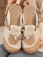 CACTUS ROSE | SUMMER PICNIC EMBROIDERED LINEN MULE - BEIGE