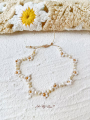 Adjustable Drawstring Beaded Bracelet White Daisy