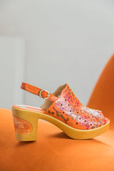 SOFFIA | ORANGE FLORAL EMBOSSED PERFORATED LEATHER SANDAL