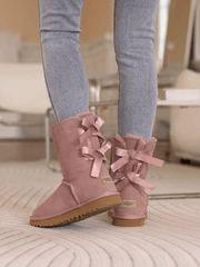 Smaibulun Ugg | Double Ballet Ribbon Bow Suede Shearling Boots - Taro