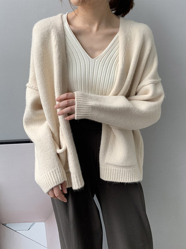 Urban Solid Color Long Sleeves Knitting Cardigans Outerwear