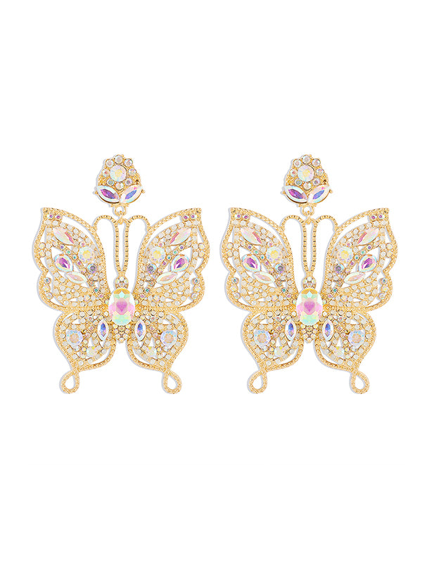 Butterfly Shape Rhine Stones Drop Earrings