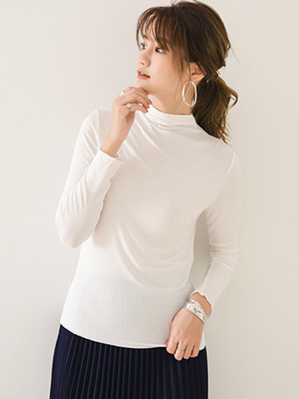 10 Colors Simple Solid Color Long Sleeves High-Neck T-Shirt Top