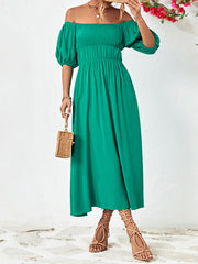 Loose Short Sleeves Solid Color Off-The-Shoulder Midi Dresses