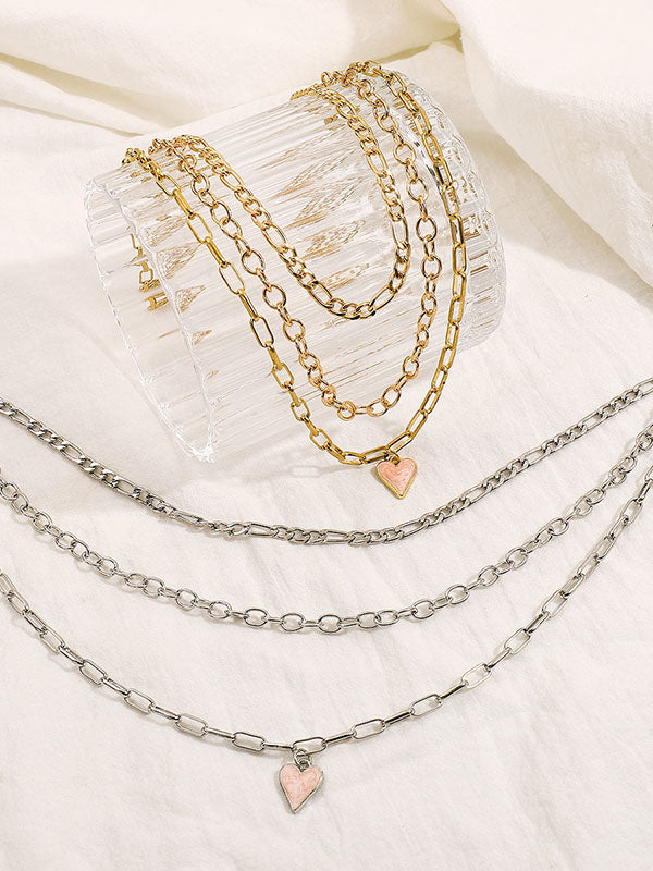 Chains Geometric Heart Shape Layered Necklaces Accessories