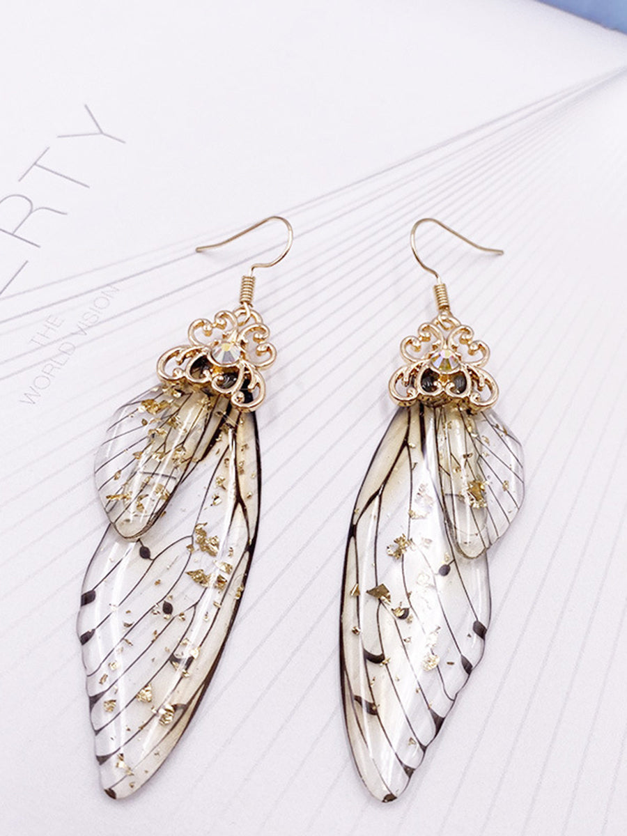 Butterfly Wing Grey Rhinestone Cicada Wing Crystal Earrings