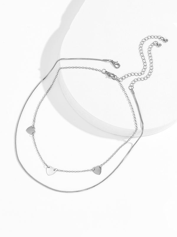 Heart Shape Layered Snake Chain Solid Color Necklaces Accessories