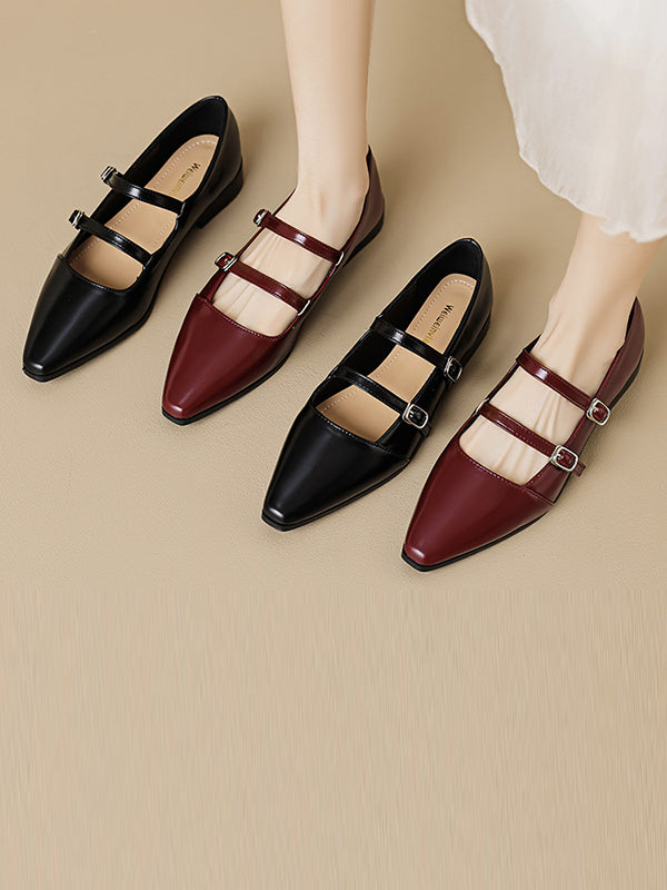 Pointed-Toe Shallow Cut Split-Joint Flat Shoes