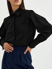 Long Sleeves Loose Buttoned Solid Color Lapel Blouses&Shirts Tops