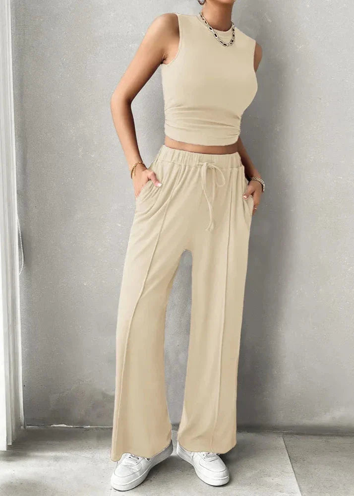 Urban Allure - Sleeveless Top and Wide-Leg Pants Set