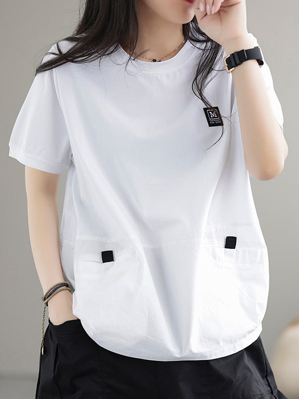 Loose Short Sleeves Split-Joint Round-Neck T-Shirts Tops